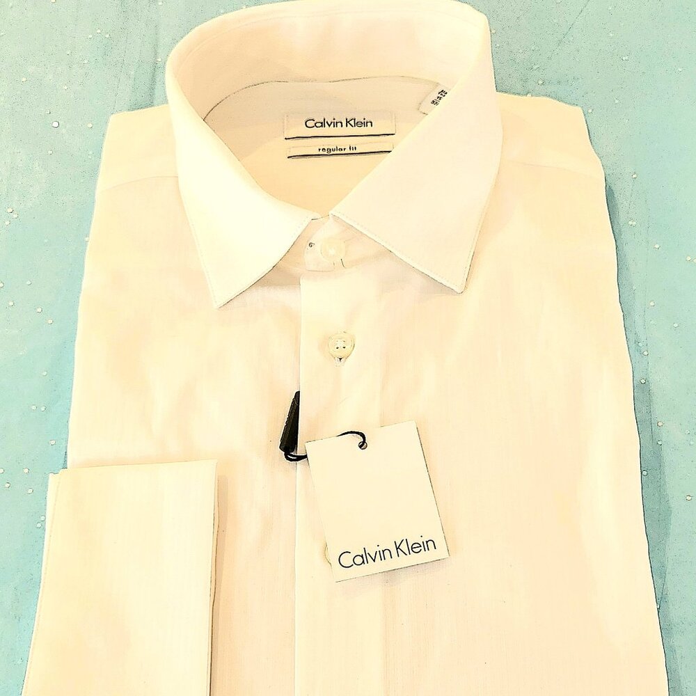 NWT Men Shirt Dress Calvin Klein Reg White Cream 16 34/35, 15.5 32/33,15 32/33